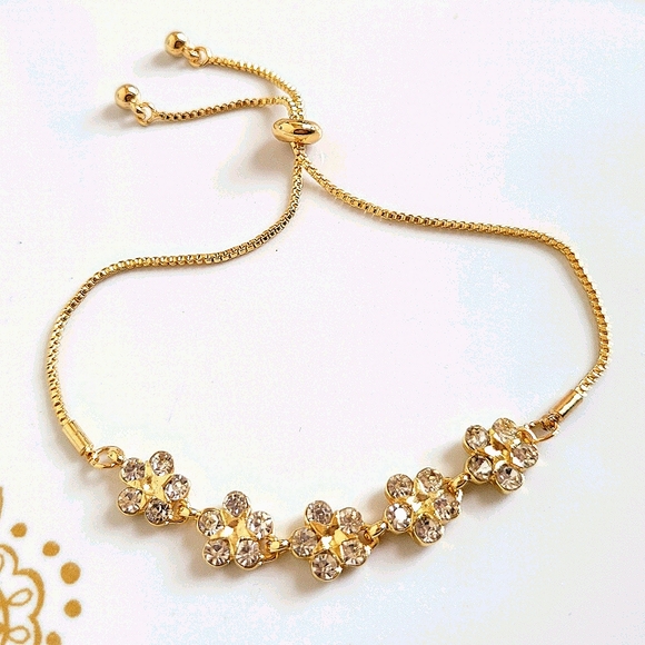 Crystals Flowers 14k Gold Bracelet Adjustable * NWT* - Picture 1 of 6